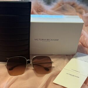 Victoria Beckham Gold Square Navigator Sunglasses VB214SA 725 Brown Gradient